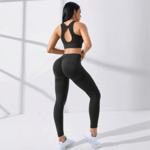Nahtloses Yoga-Set für Damen – 2-teilig mit Cross-Rücken & High-Waist-Leggings