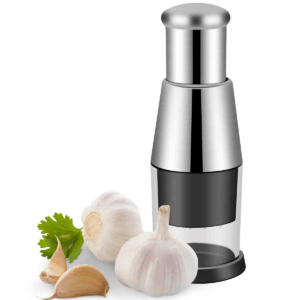 Kraftvoller Knoblauchzerkleinerer aus Edelstahl – sicher, rostfrei & ohne Strom. Einfach drücken & fertig. Ideal für Knoblauch, Ingwer, Chili & Co
