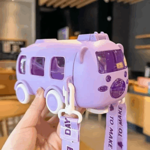 Kinder Wasserflasche Bus Design – 500 ml mit Strohhalm & Gurt
