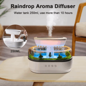 Ultraschall Aroma-Diffusor mit Regentropfen-Effekt & LED – 250 ml Duft-Luftbefeuchter mit Licht & Naturgeräuschen